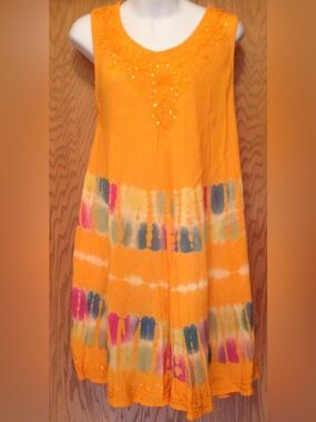 Rainbow Sundress Size Small Womens Misses Sleeveless Orange Beach Coverup Dress